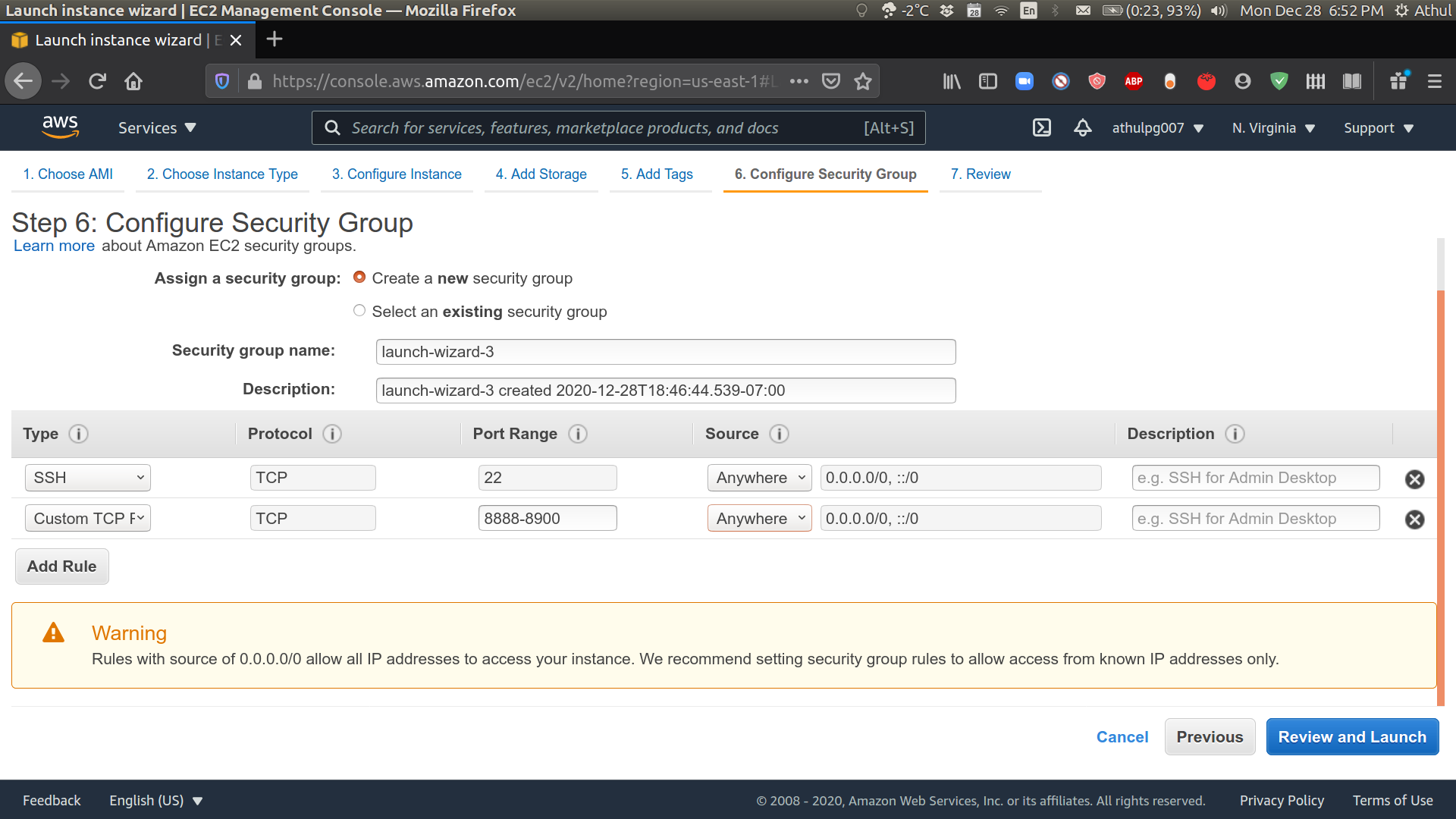 Configure security group